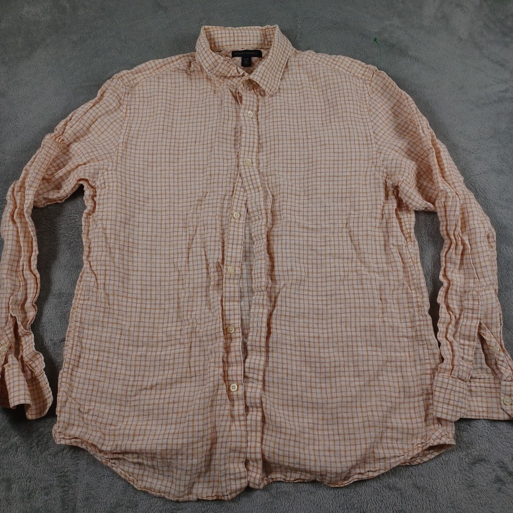 Banana Republic Shirt‎ Mens XL Orange PLaid Linen Button Up Preppy
